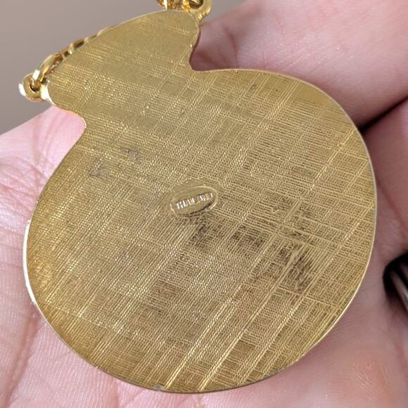 VTG Signed THAILAND Enamel PENDANT NECKLACE Asian Flower Art 24" Chain - Picture 2 of 5